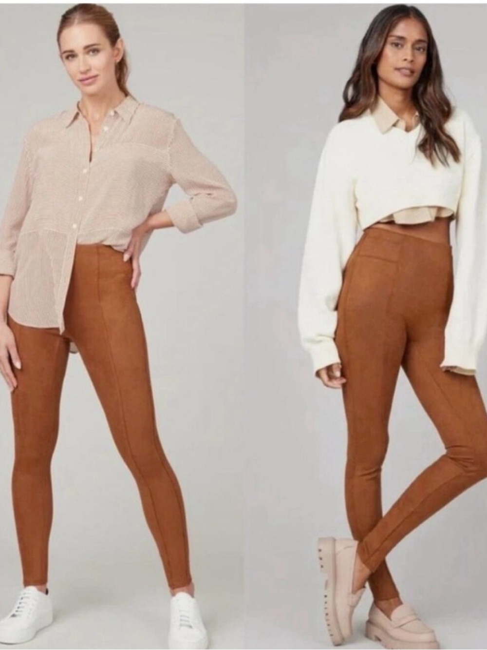 NWT! SPANX High-Rise Caramel Faux Suede Leggings Womens Size Petite Small